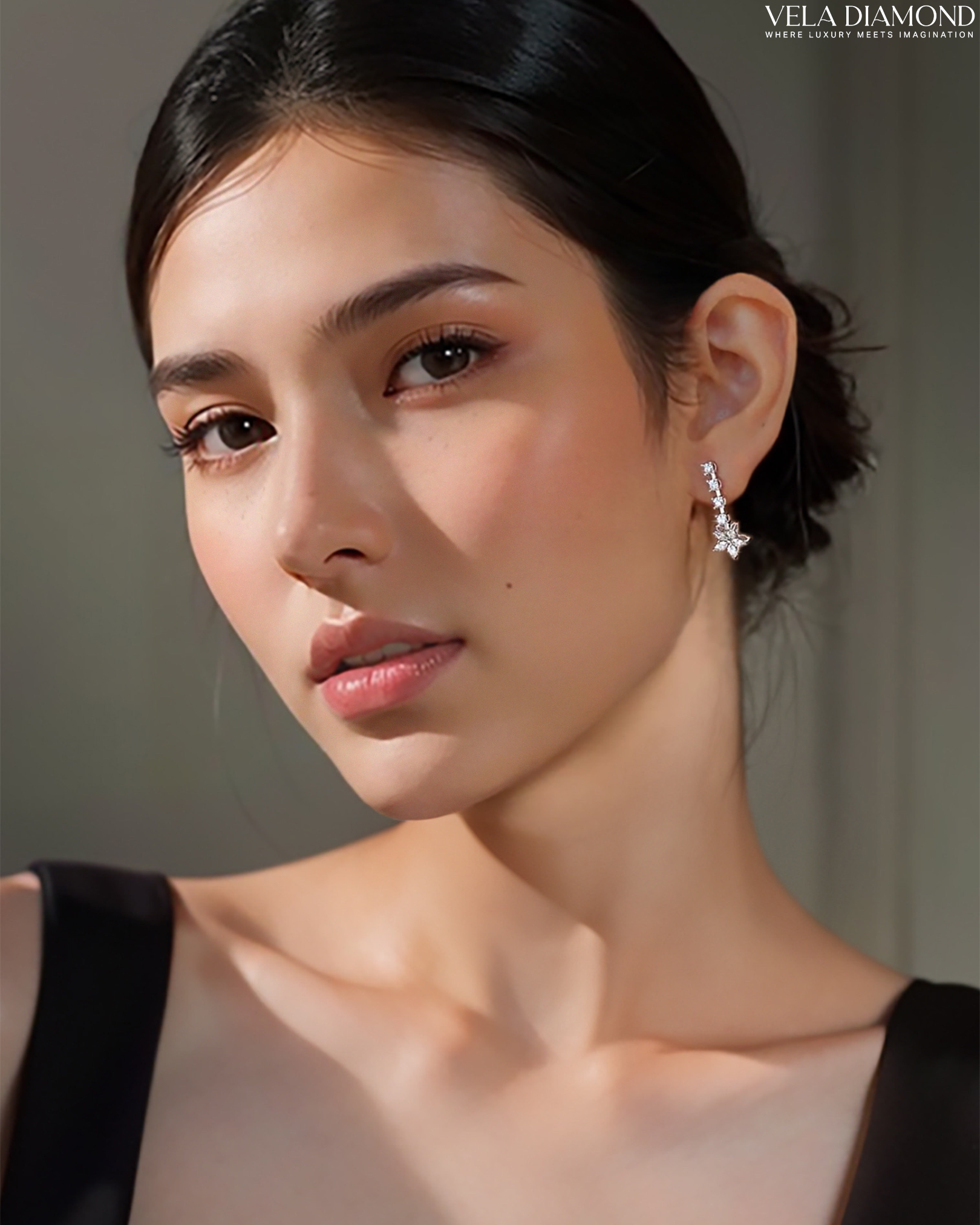 Vela Floral Drop Diamond Earrings - Image 2