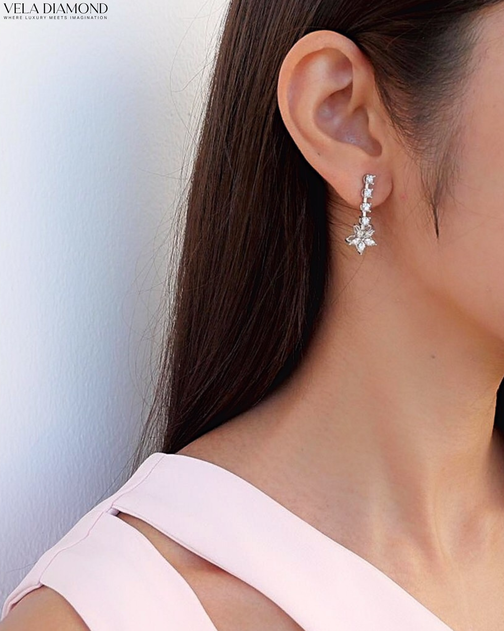 Vela Floral Drop Diamond Earrings - Image 3