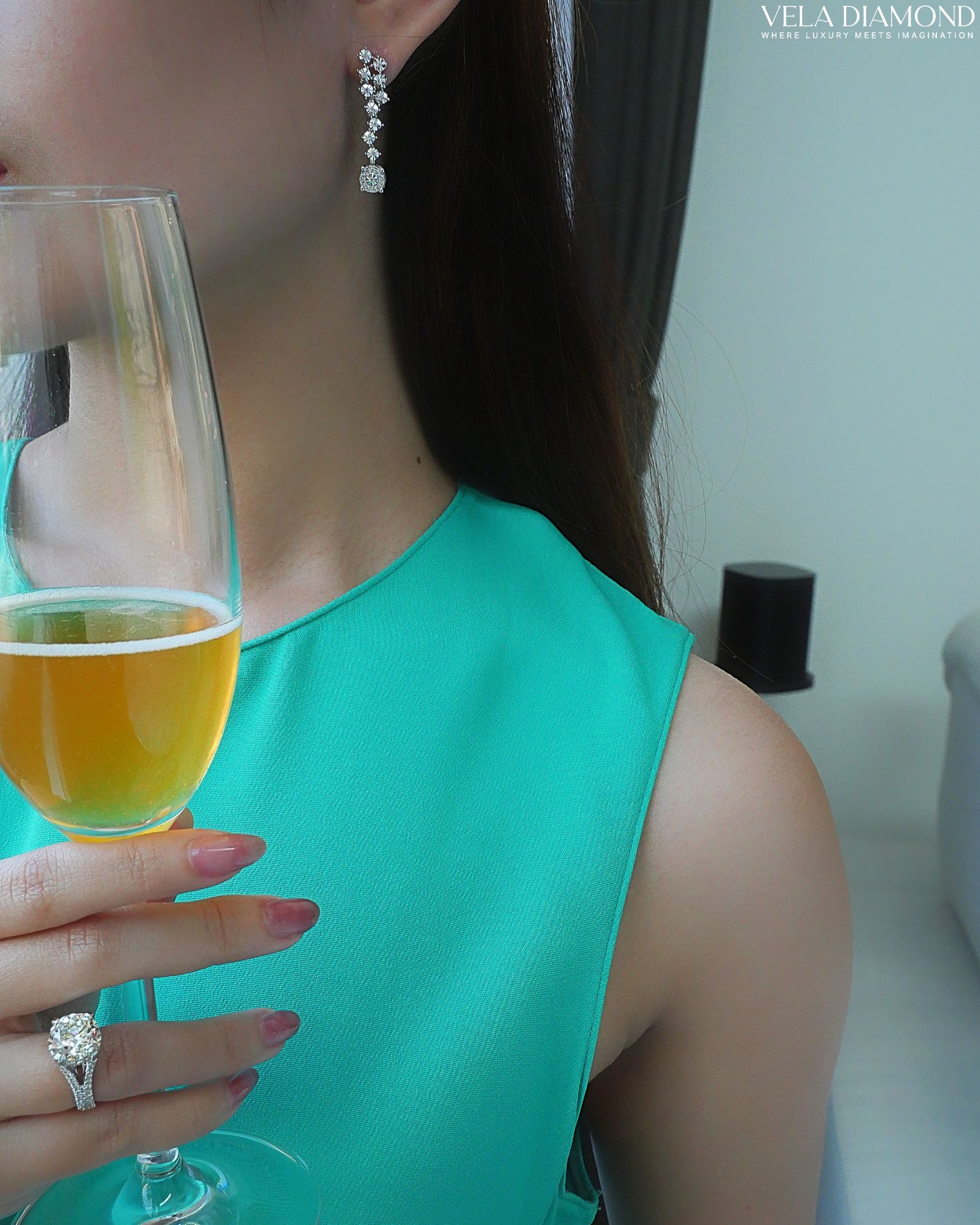 Vela Emeral Drop Diamond Earrings - Image 3