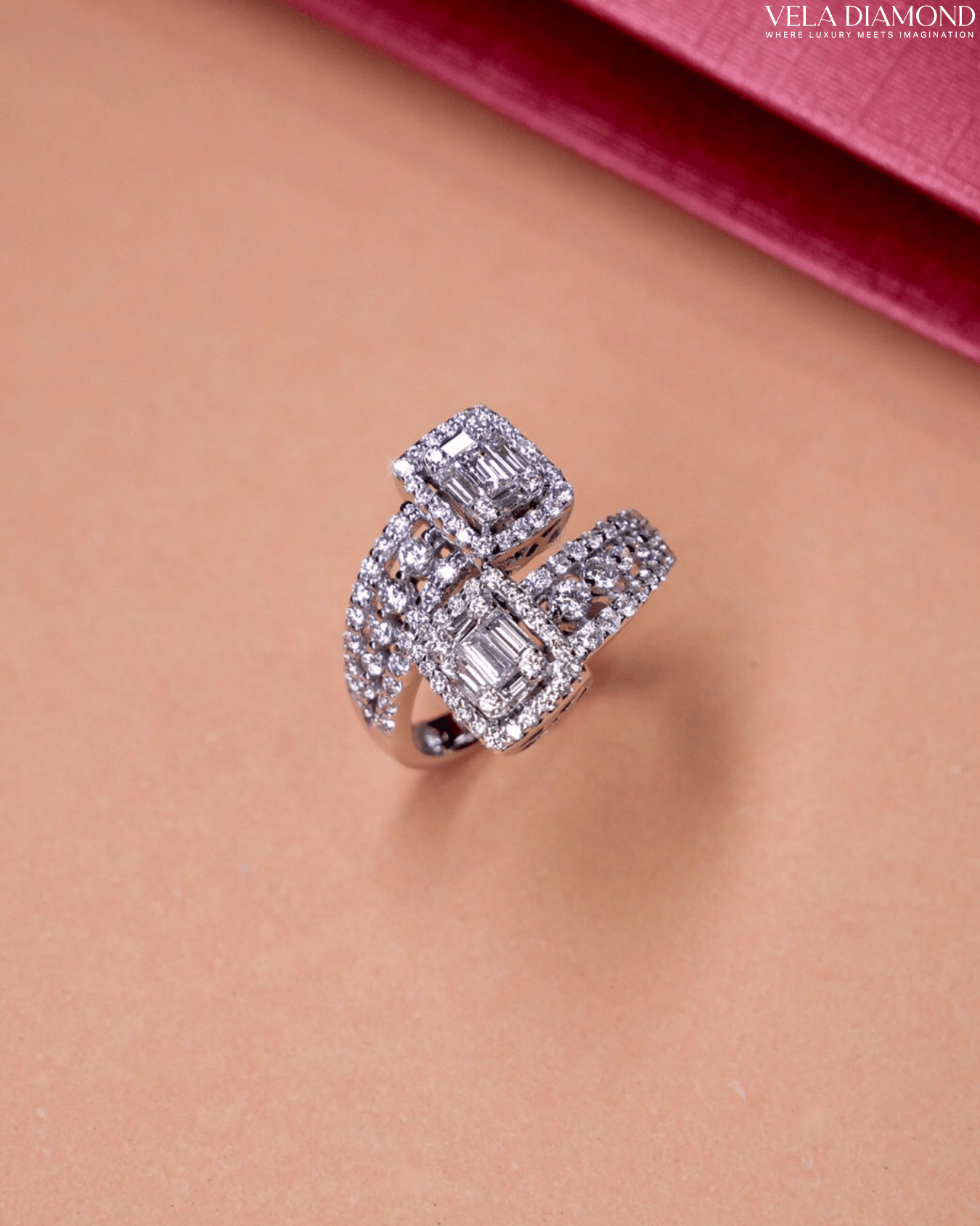 Vela Emerald Cut Crossover Diamond Ring