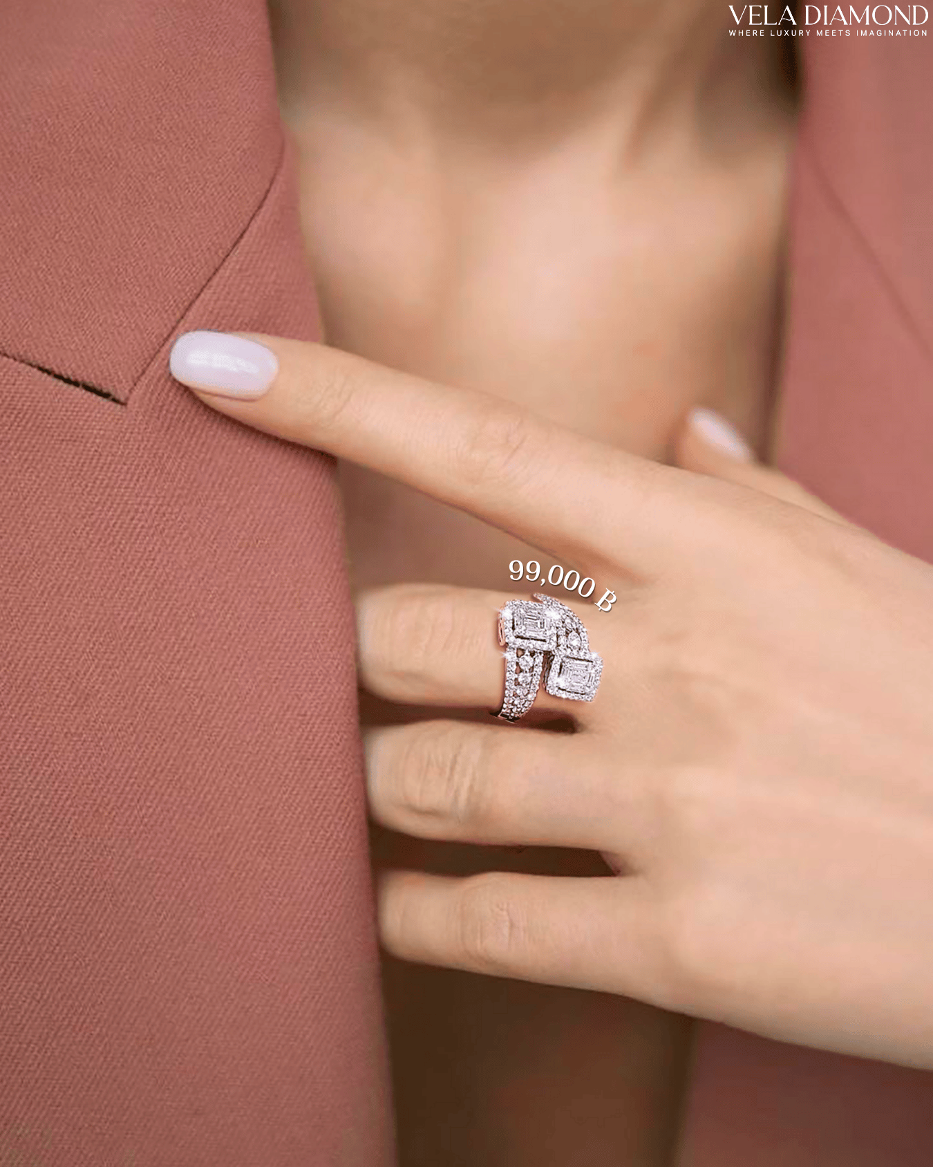 Vela Emerald Cut Crossover Diamond Ring - Image 3