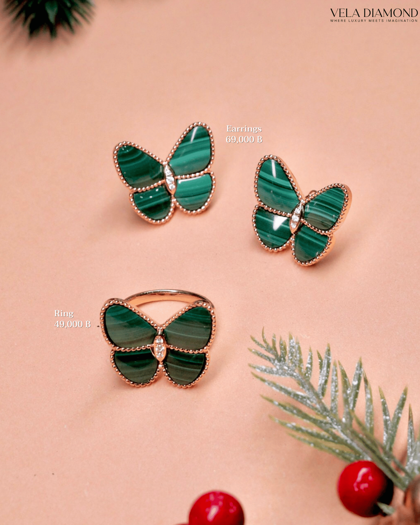แหวนVela Malachite & Diamond Butterfly Ring