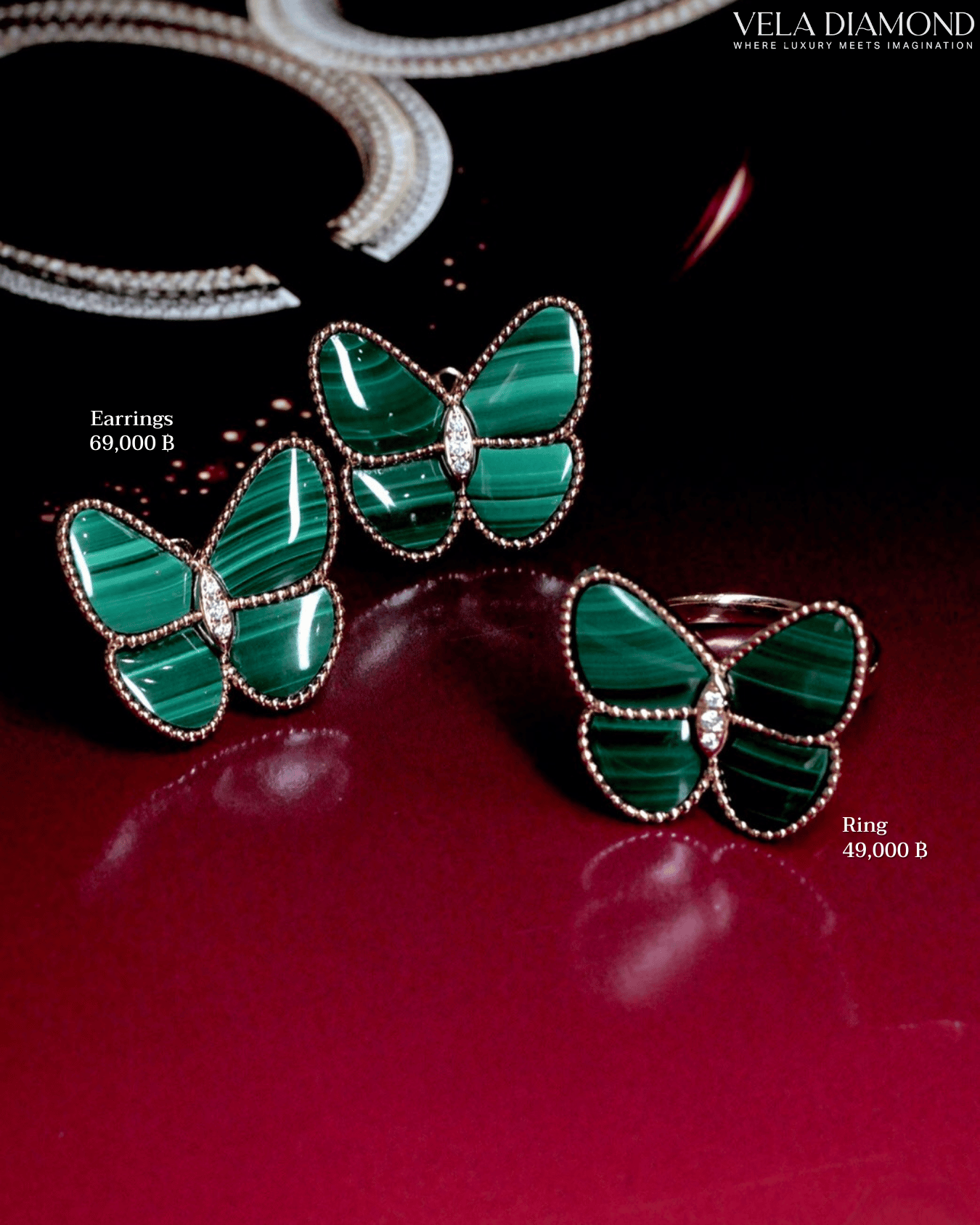 แหวนVela Malachite & Diamond Butterfly Ring - Image 3