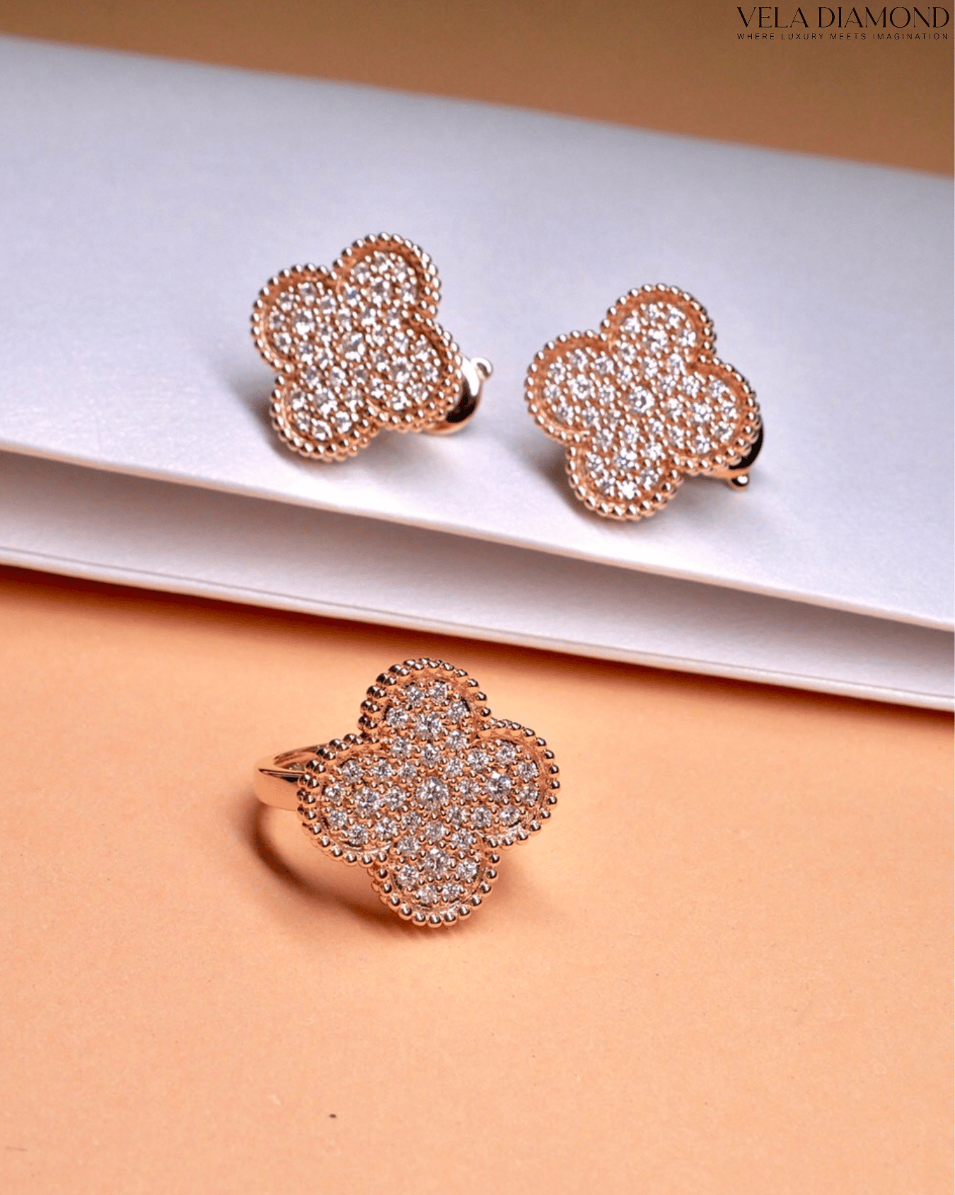 Clover Bloom Diamond Ring – Pink Gold - Image 3