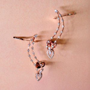 ต่างหูเพชร Elegant Pink Gold Ear Climber Earrings