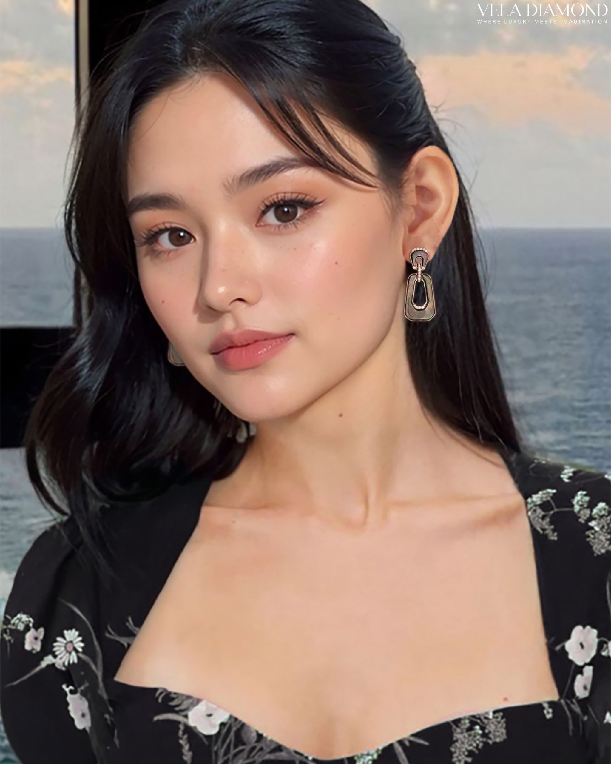 Vela Trésor Moderne Earrings (Black Pearl & Diamond) - Image 2