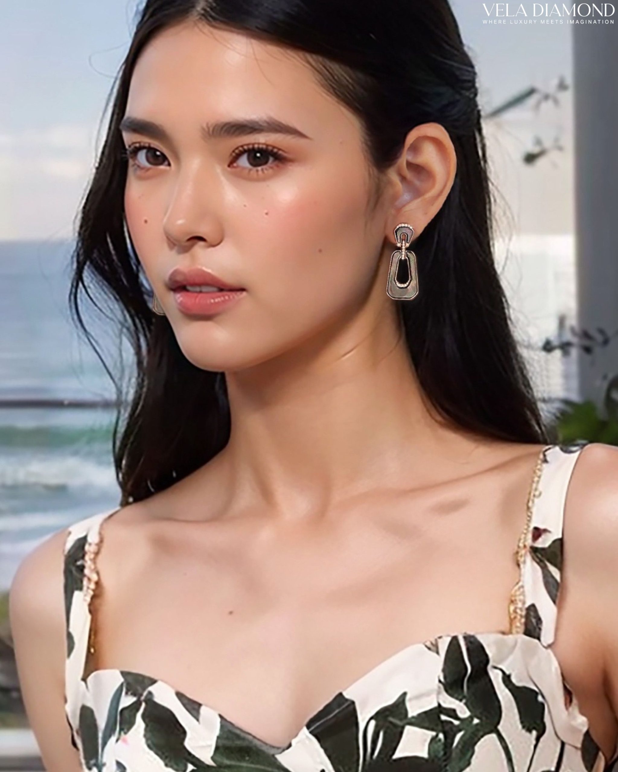 Vela Trésor Moderne Earrings (Black Pearl & Diamond) - Image 4