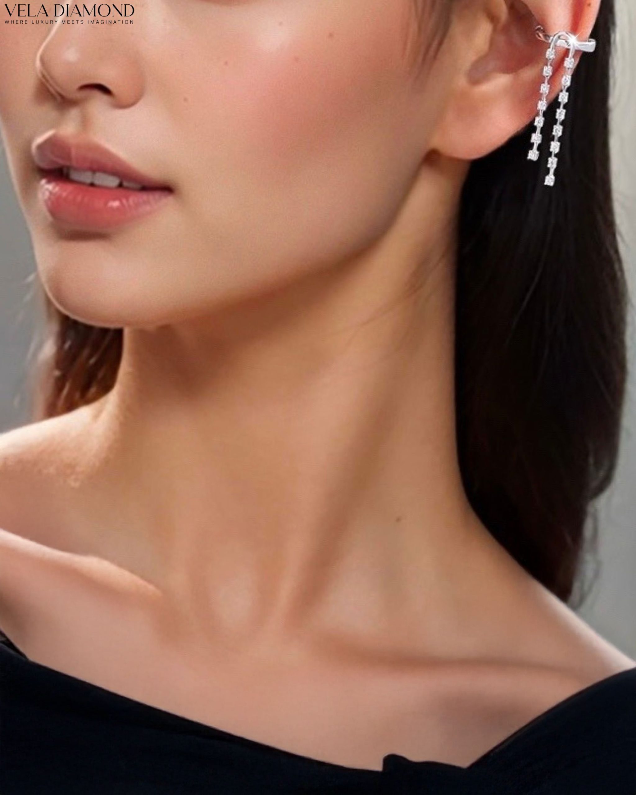 Double Draped Diamond Earcuff - Image 3