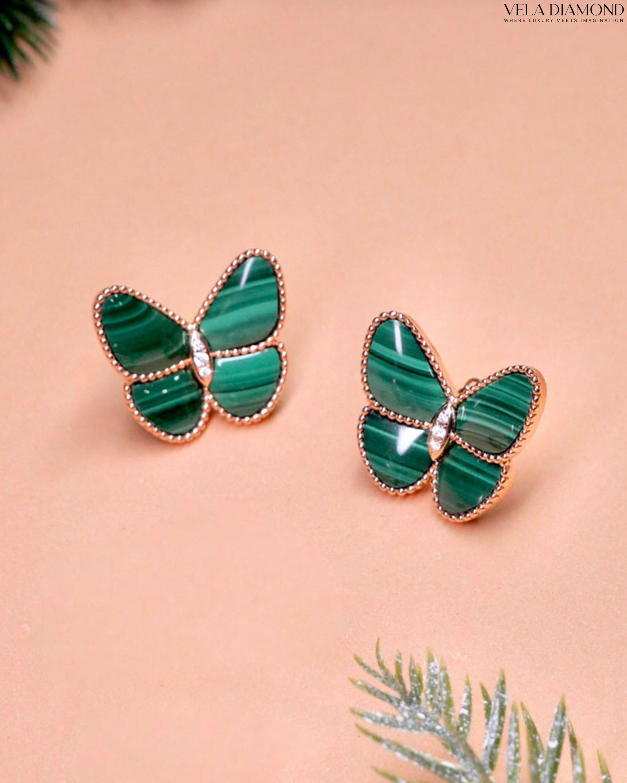 ต่างหูเพชร Malachite & Diamond Butterflies