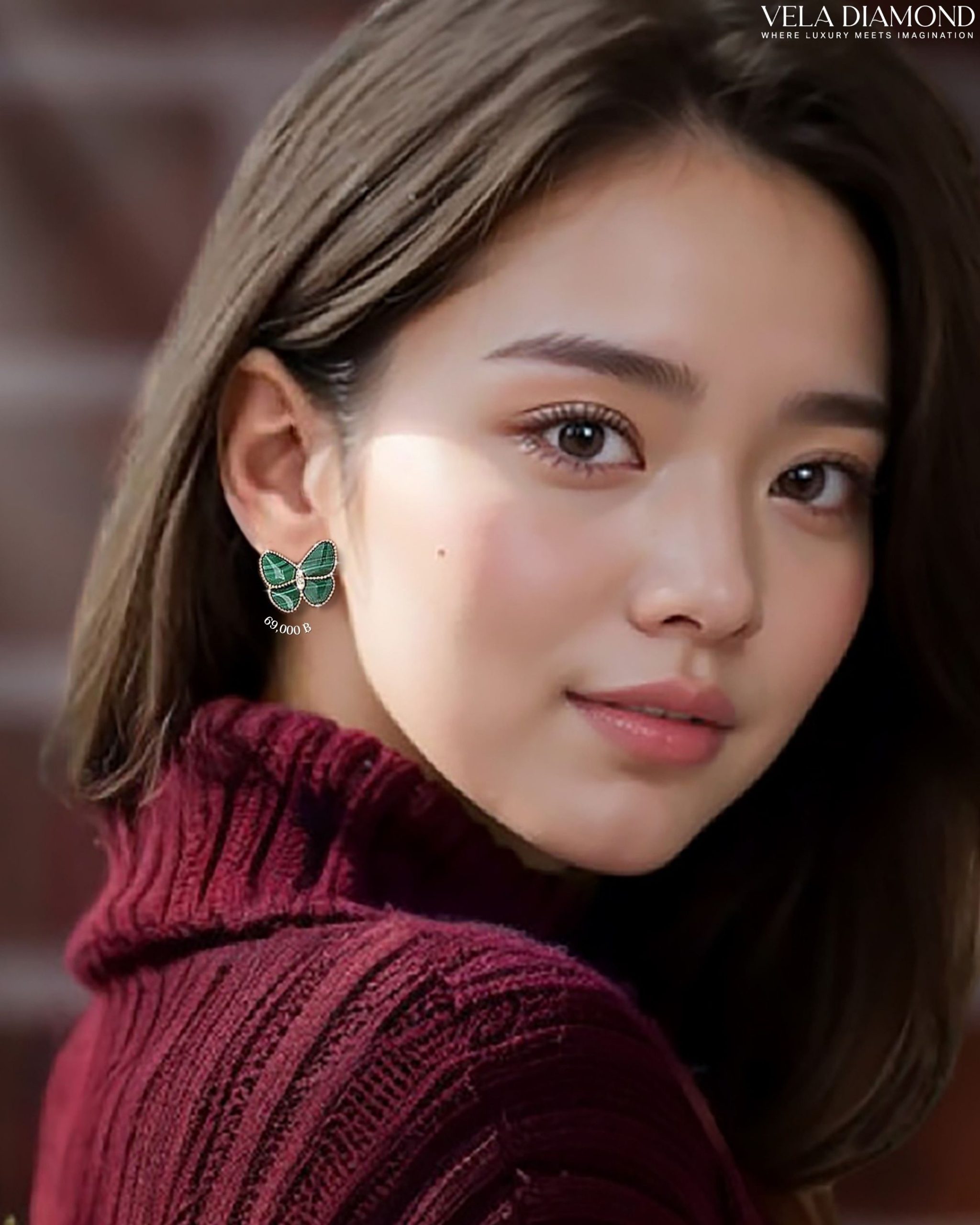 ต่างหูเพชร Malachite & Diamond Butterflies - Image 2