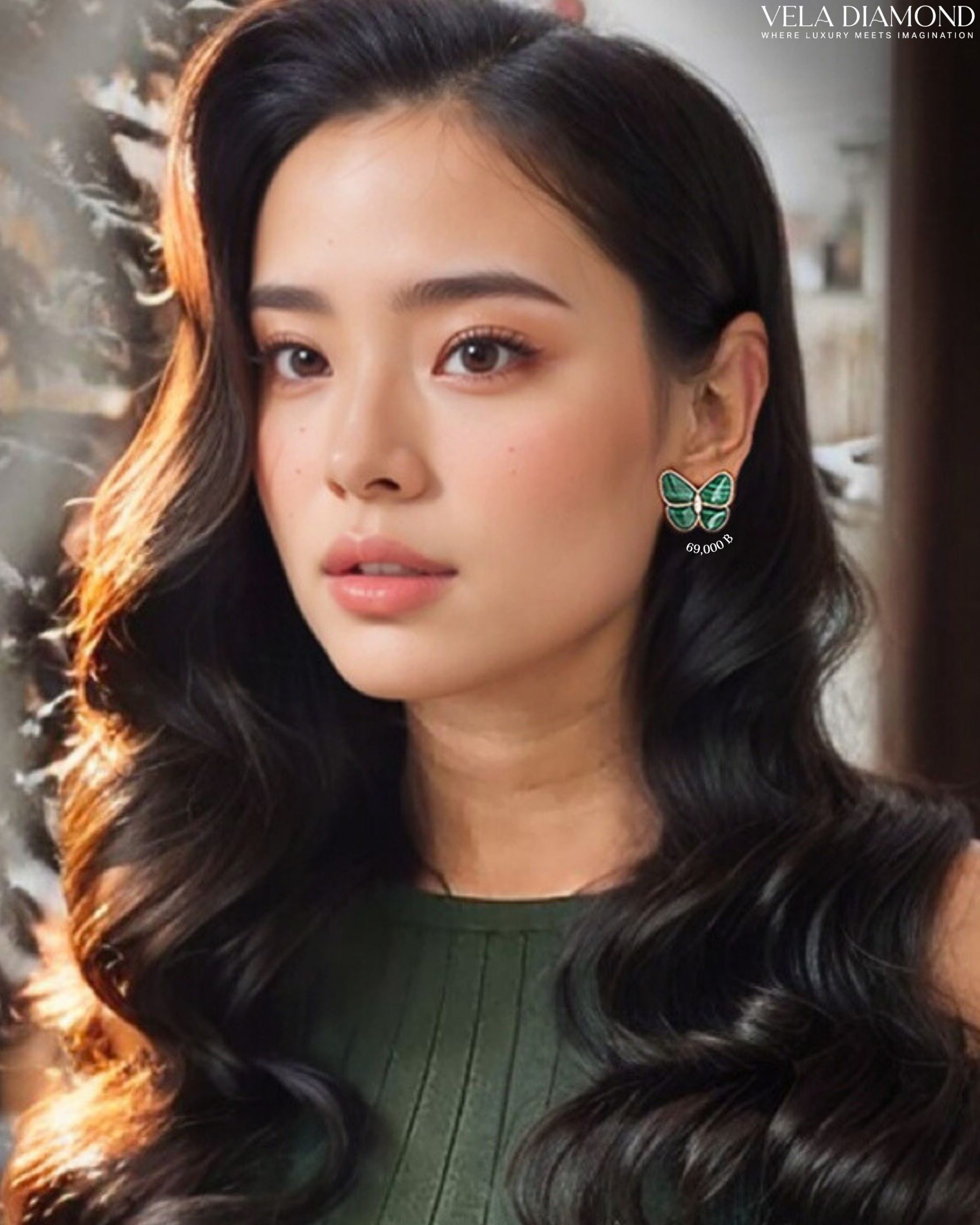 ต่างหูเพชร Malachite & Diamond Butterflies - Image 3