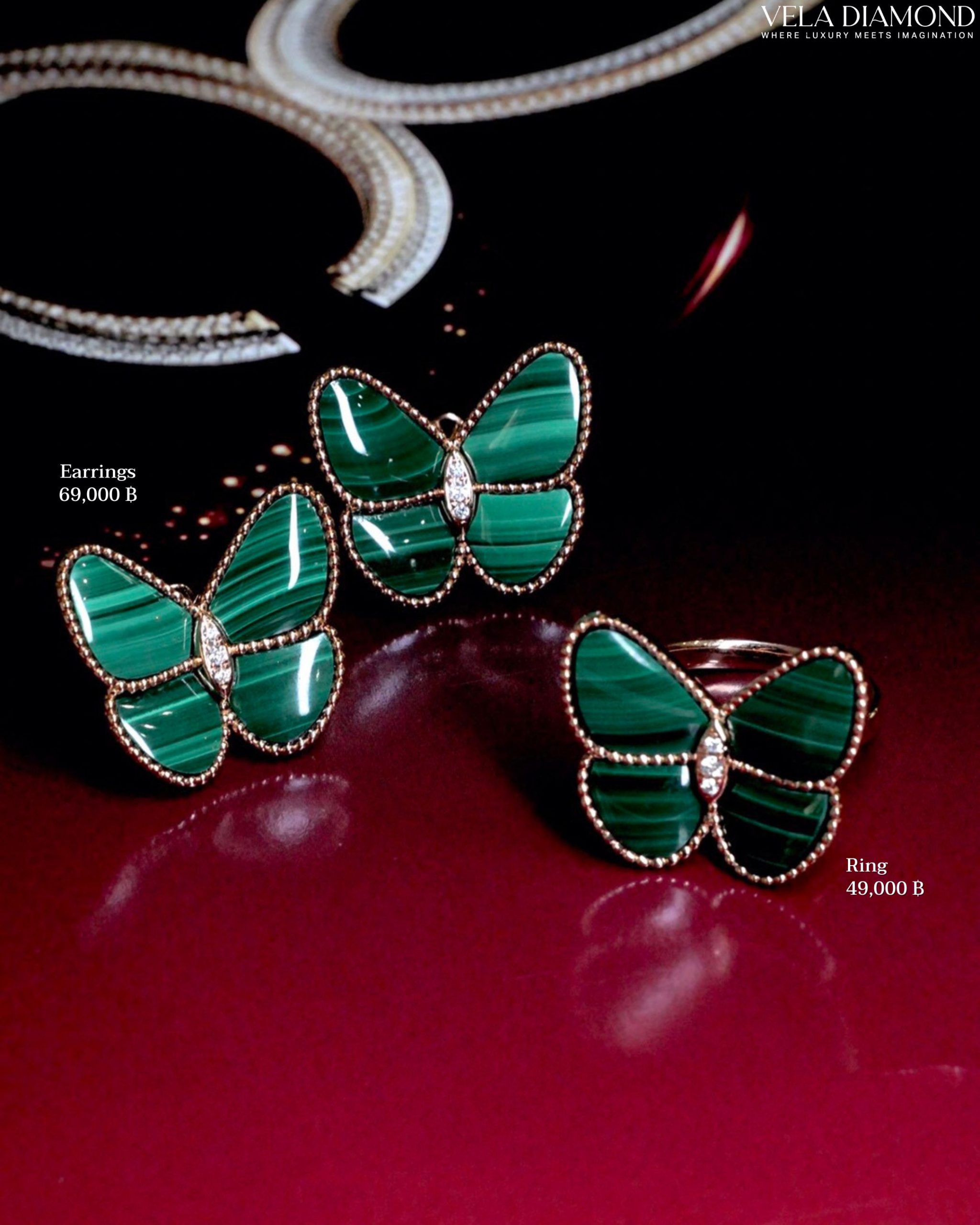 ต่างหูเพชร Malachite & Diamond Butterflies - Image 6