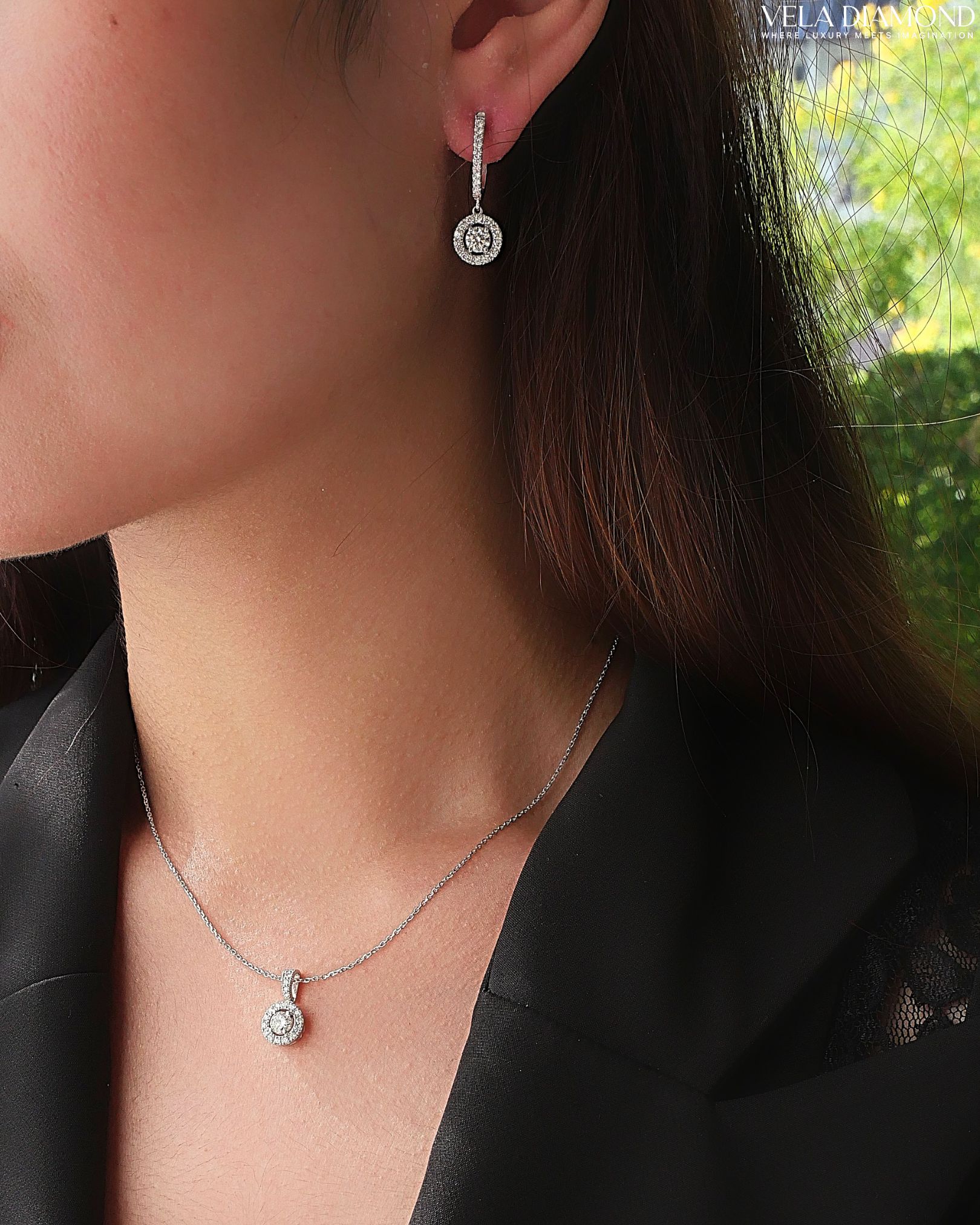 สร้อยคอพร้อมจี้เพชร Classic Halo Diamond Necklace - Image 5