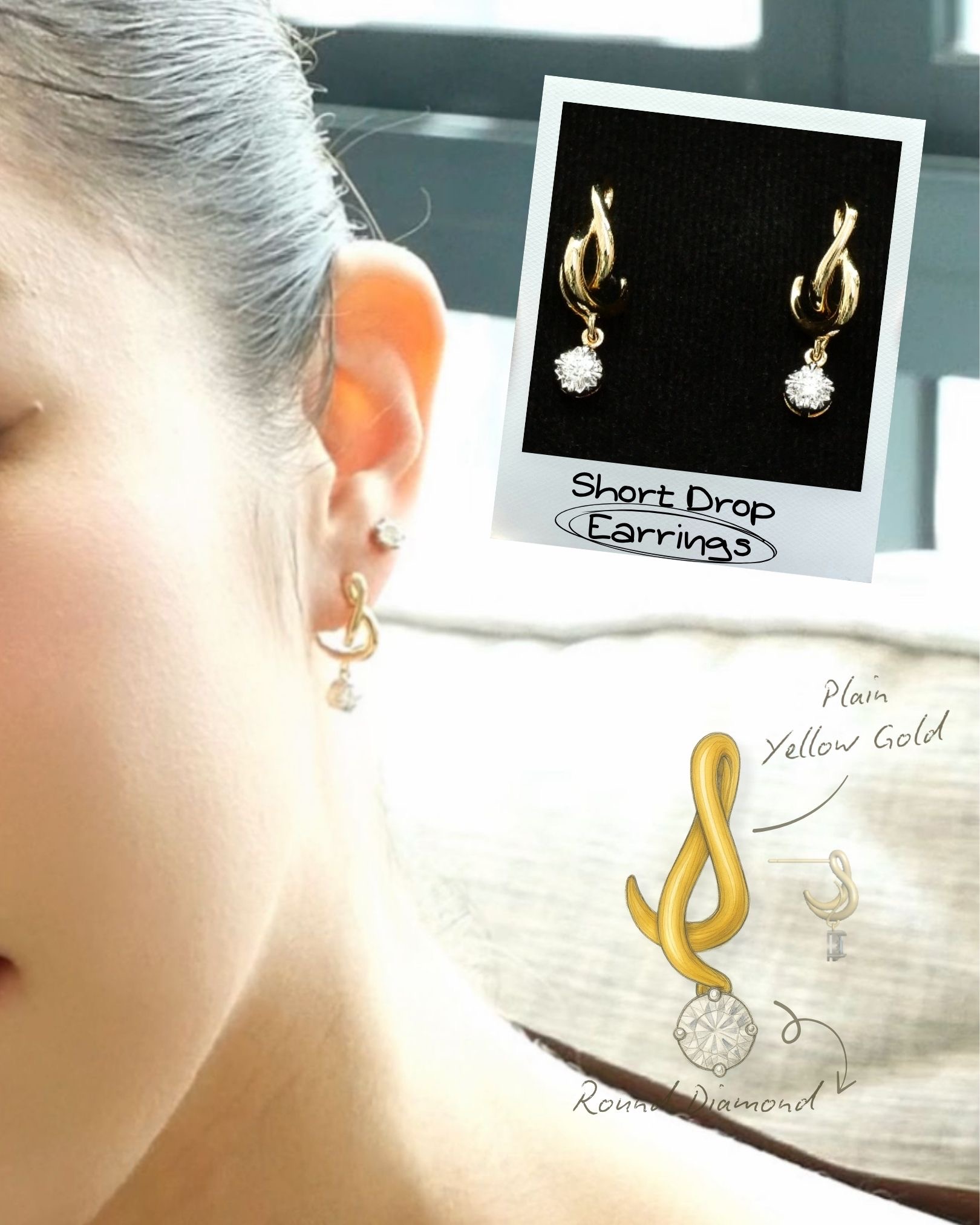 ต่างหูเพชร Adorn Short Drop Earrings — Adorn Collection - Image 3
