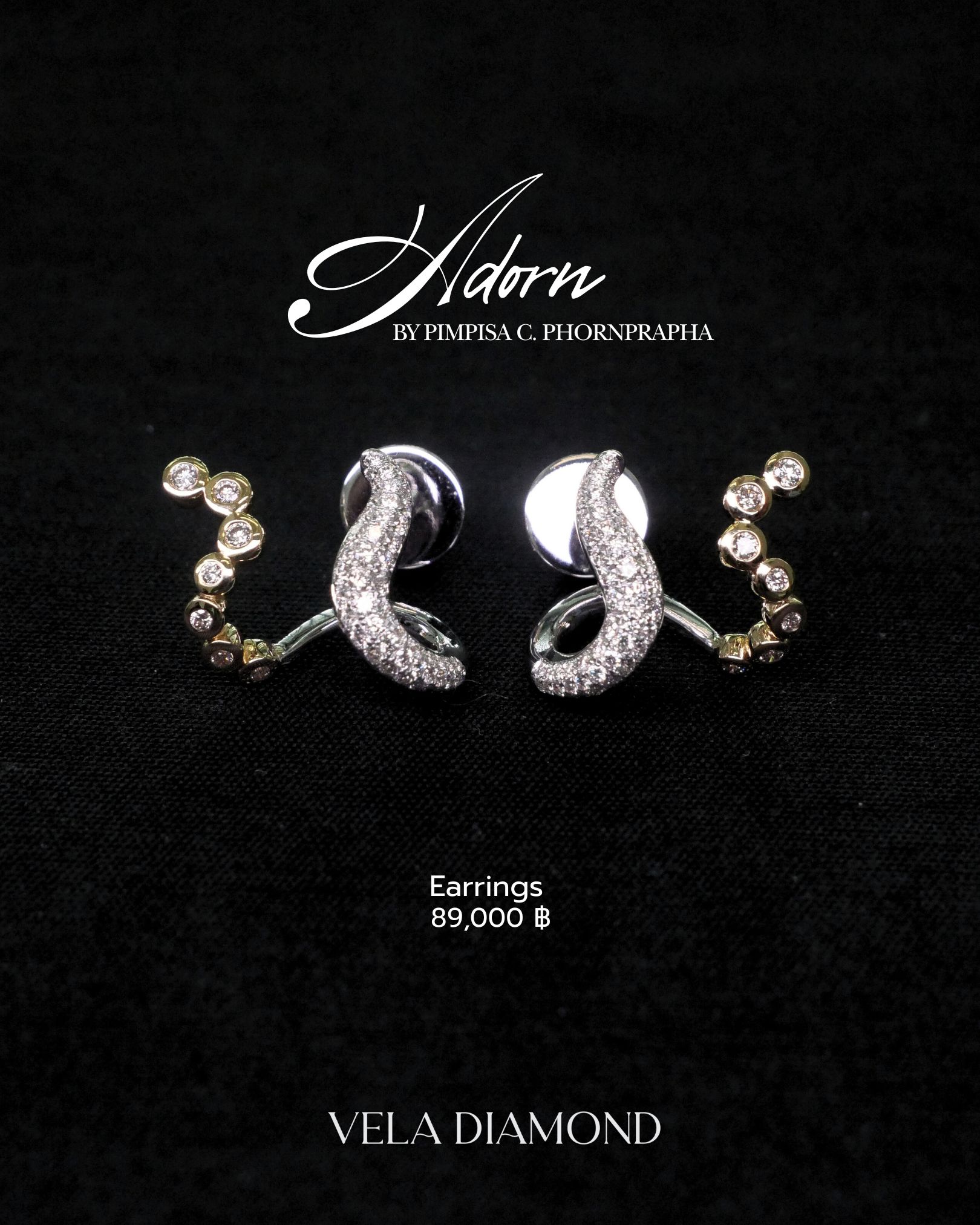 ต่างหูเพชร Adorn Two-Tone Curve Earrings — Adorn Collection