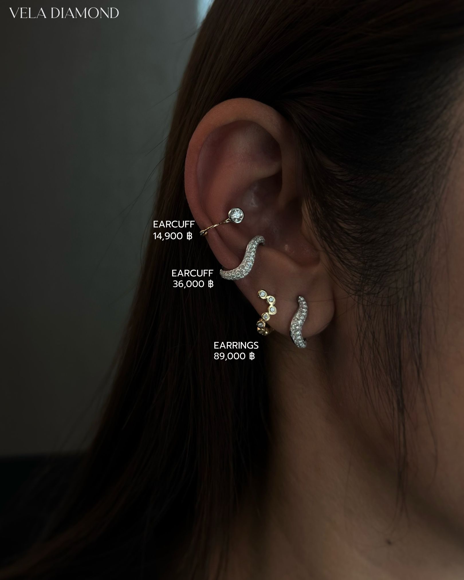 ต่างหูเพชร Adorn Two-Tone Curve Earrings — Adorn Collection - Image 5