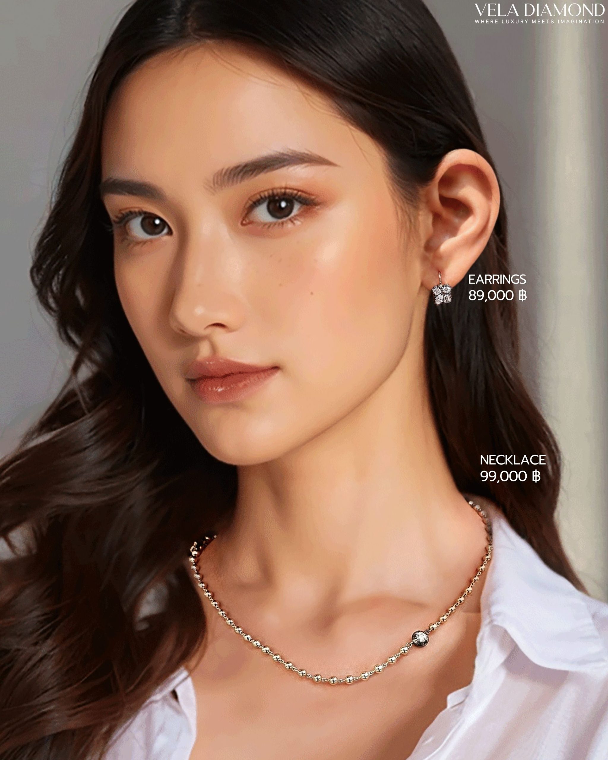 ต่างหูเพชร Vela Noir & Blanc — Casual Look