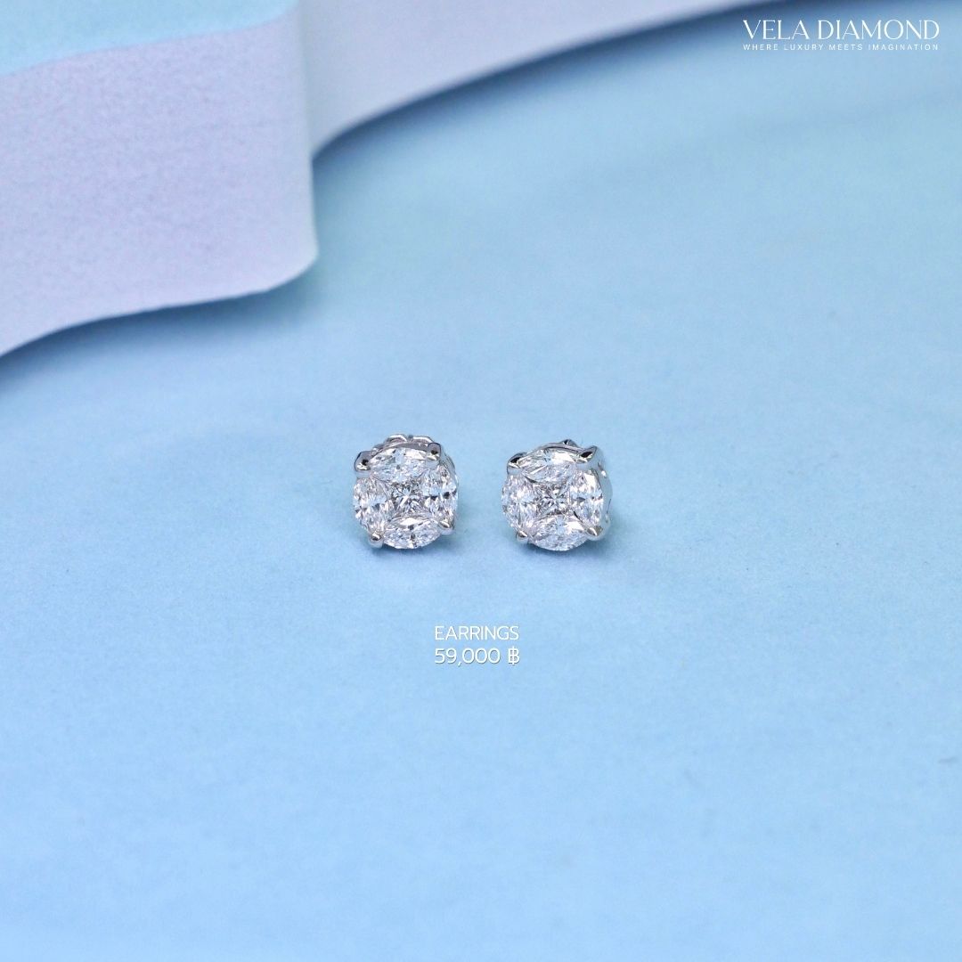 ต่างหู Vela Illusion Round Diamond Stud Earrings