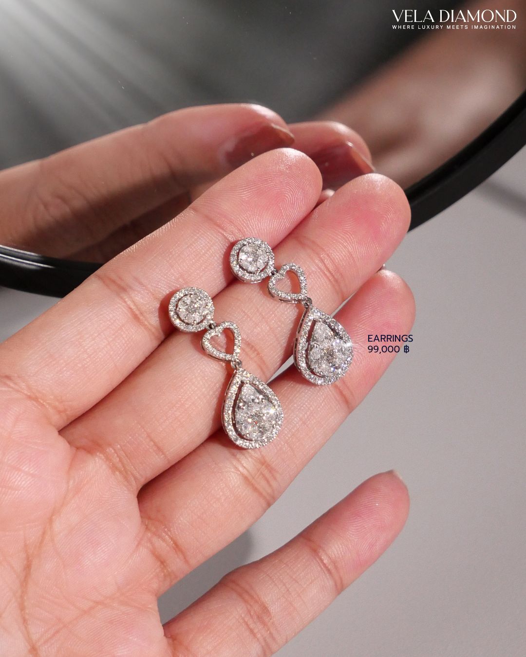 Pear & Round Illusion Drop Earrings - Image 3