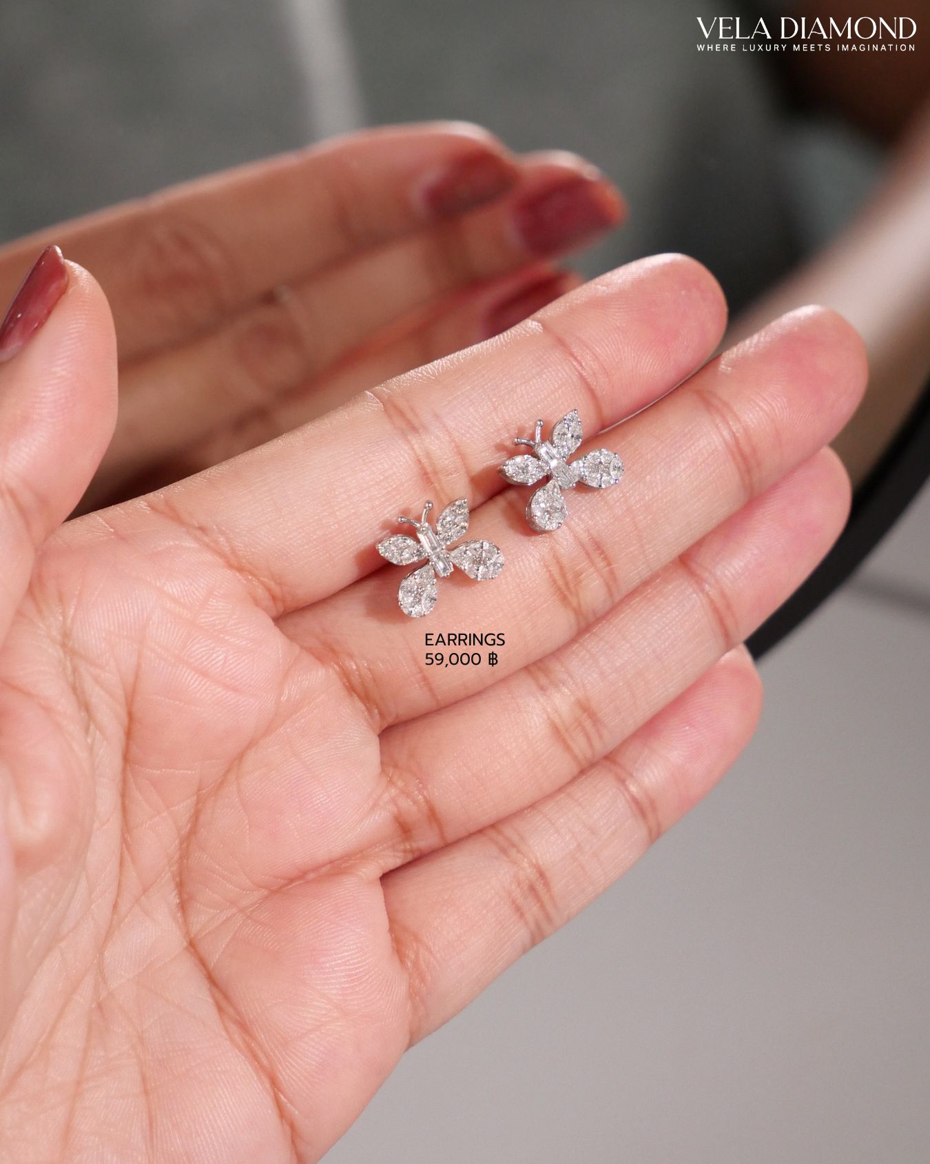 Vela Butterfly Diamond Stud Earrings - Image 3