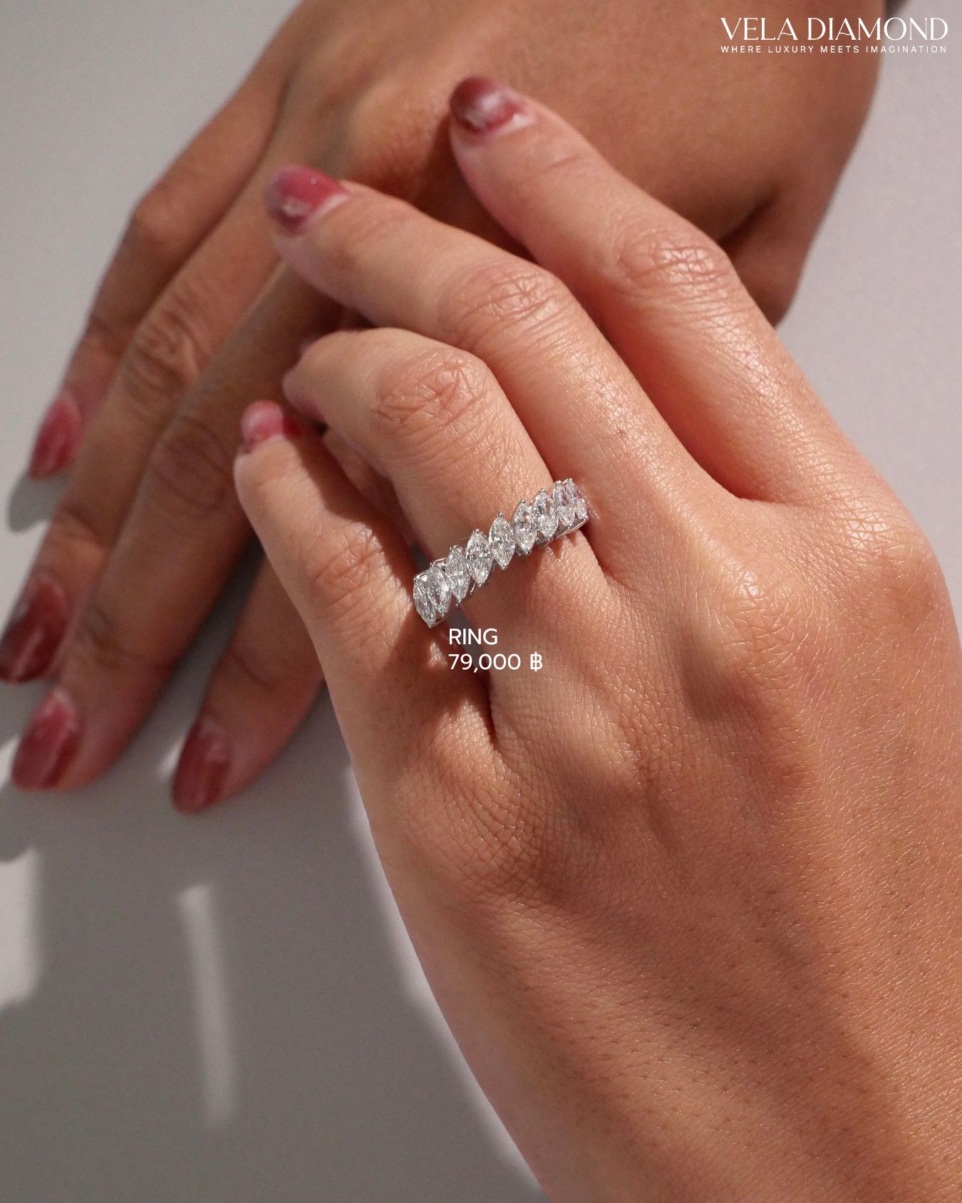 แหวนเพชร Vela Slanted Marquise Diamond Band - Image 2